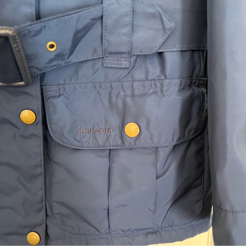 Barbour Waterproof Metallic Amelia Coat Blue Size 4 US 8 UK - Picture 5 of 9